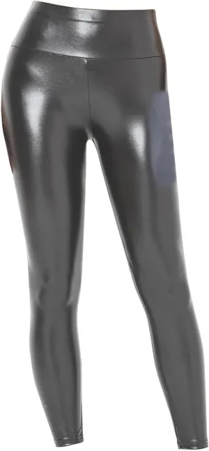 V Back Faux Leather Leggings Women Scrunch Butt Lifting V Cut Waist Shaped Ruched Squat Proof Leggings