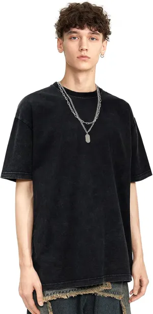 Vamtac Men's Oversized T Shirts Vintage Half Sleeves Cotton Casual Baggy Basic Tees Summer Solid Loose Tops Unisex