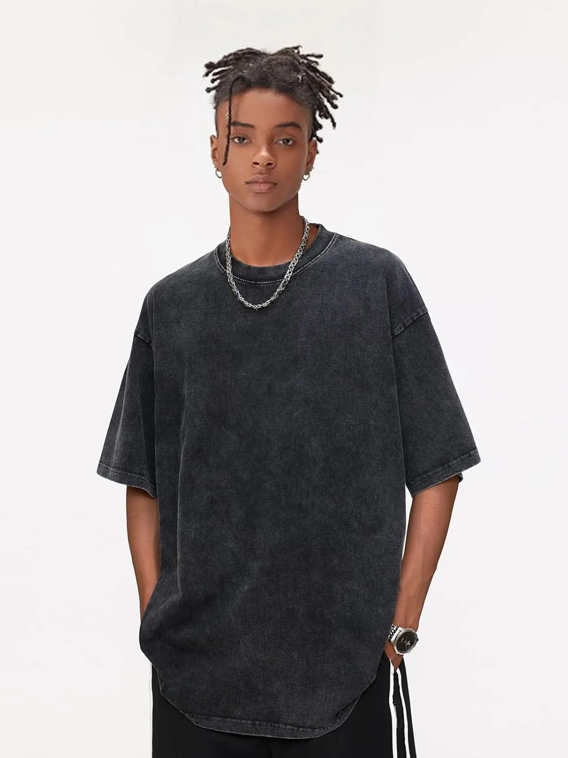 Vamtac Men's Oversized T Shirts Vintage Half Sleeves Cotton Casual Baggy Basic Tees Summer Solid Loose Tops Unisex