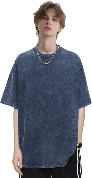 Vamtac Men's Oversized T Shirts Vintage Half Sleeves Cotton Casual Baggy Basic Tees Summer Solid Loose Tops Unisex