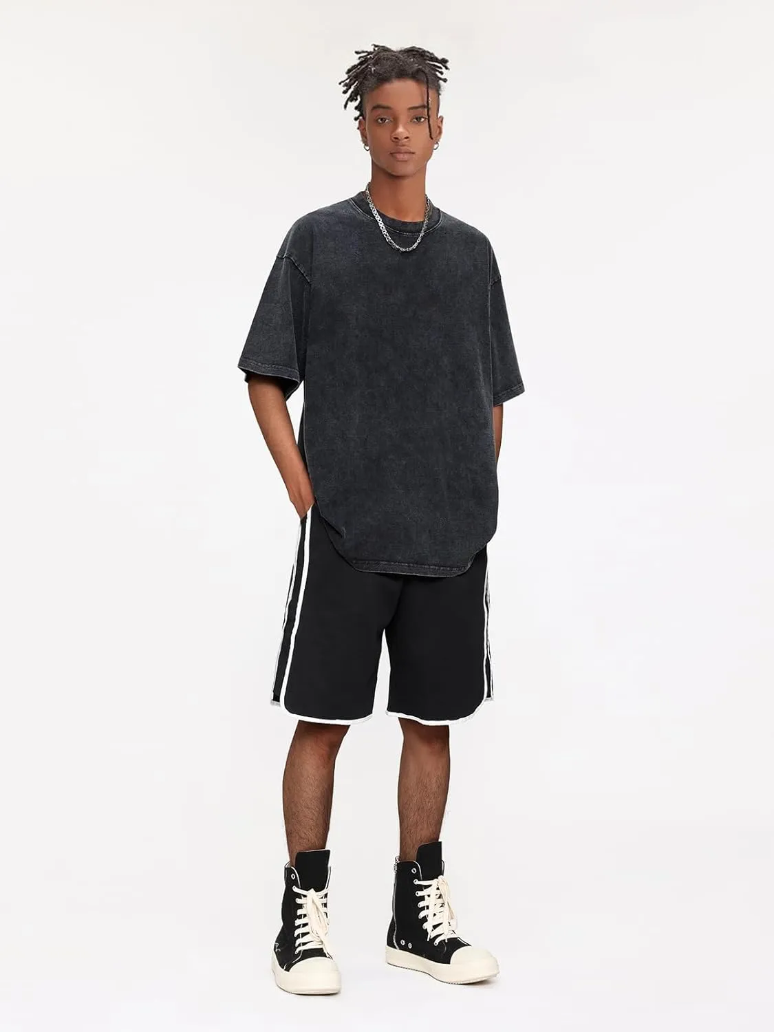 Vamtac Men's Oversized T Shirts Vintage Half Sleeves Cotton Casual Baggy Basic Tees Summer Solid Loose Tops Unisex