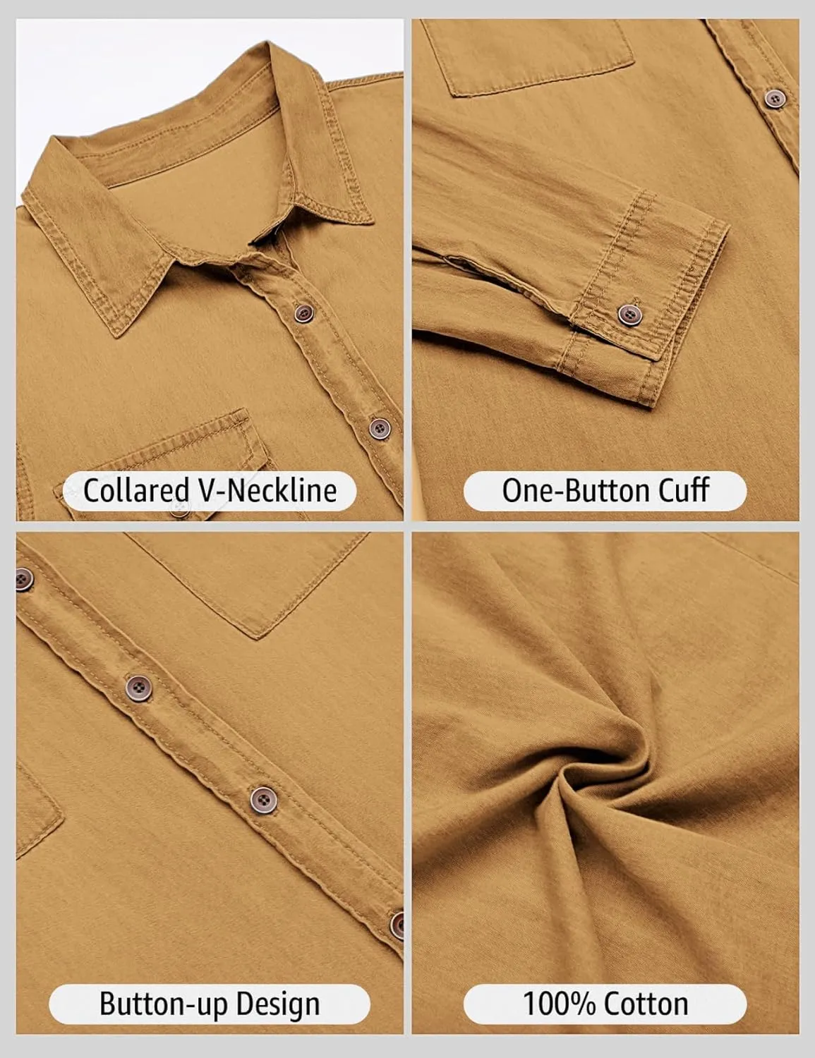 Vetinee Women's Button Down Denim Shirt Collared Casual Long Sleeve Pocket Tops