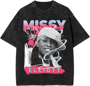 Vintage Oversized T Shirt Missy Rapper Elliott Mens Summer Sport Tee Classic Short Sleeves Tops
