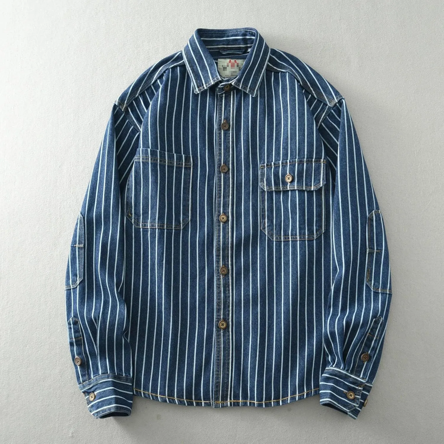 Vintage Washed Stripe Denim Shirt Men's Loose Cotton Long Sleeve Shirt Jacket