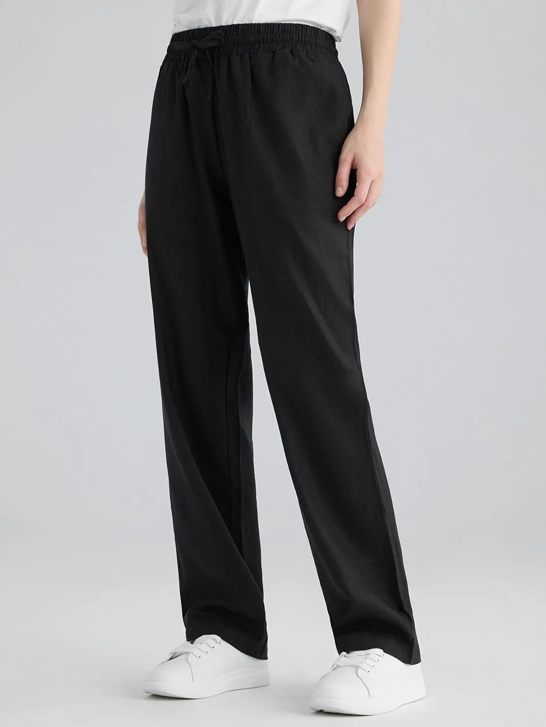 Weintee Women's Wide Leg Linen Pants with Pockets