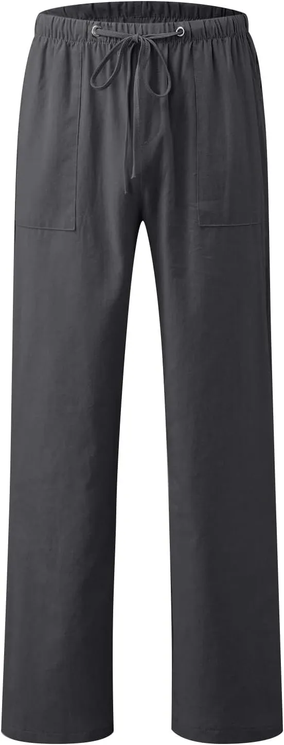 Wide Leg Linen Pants for Women Plus Size Drawstring High Waisted Palazzo Pants Baggy Flowy Boho Long Beach Pants 2025