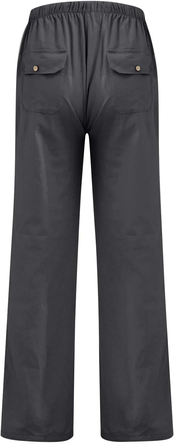 Wide Leg Linen Pants for Women Plus Size Drawstring High Waisted Palazzo Pants Baggy Flowy Boho Long Beach Pants 2025