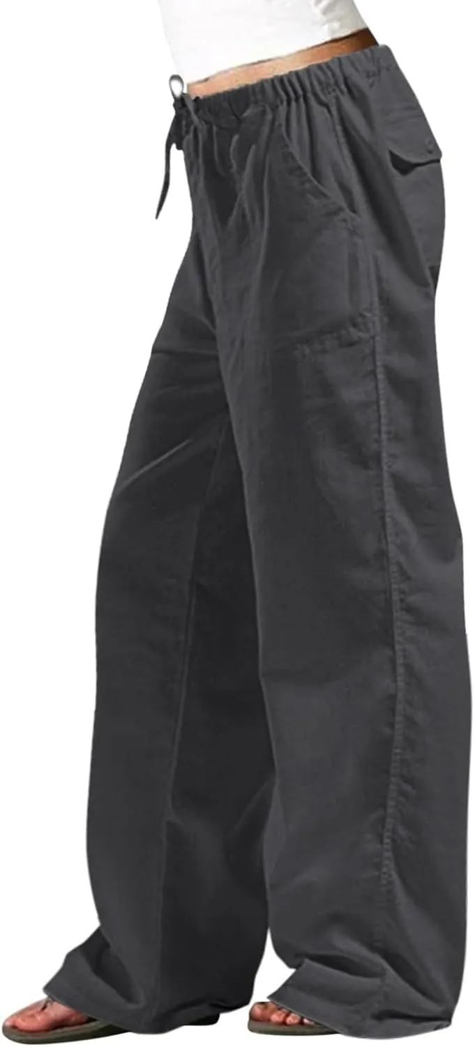 Wide Leg Linen Pants for Women Plus Size Drawstring High Waisted Palazzo Pants Baggy Flowy Boho Long Beach Pants 2025
