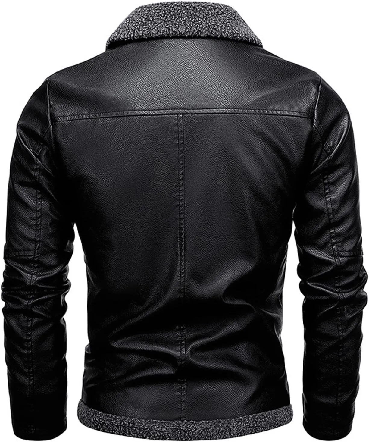Winter Warm Sherpa Leather Jackets Mens Stylish Fleece Lined PU Coats Lapel Zip Up Motorcycle Outerwear Biker Coat