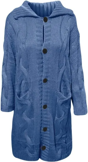 Wkishenl Women's Long Sleeve Cardigan Sweaters Oversized Button Down Cable Knit Coats Casual Open Front Long Sleeve Outerwear