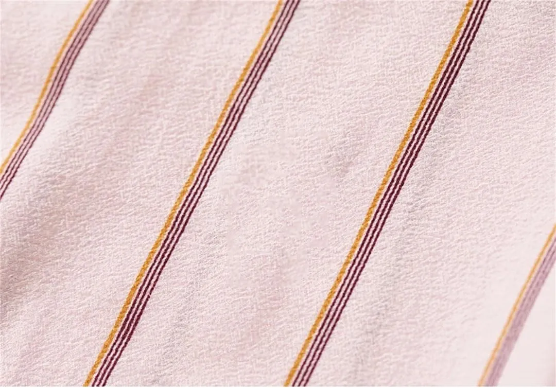 Women Casual Striped Shirt Embroidery Turn Down Collar Blouses Solid Color Office Lady Work Top