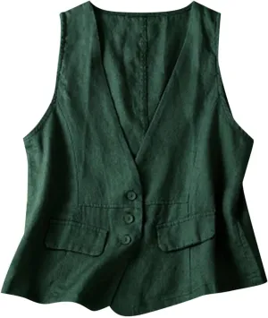 Women Casual Waistcoat Lightweight Sleeveless Button Vest Tops Trendy Plain Cardigan Gilet Jacket with Pockets