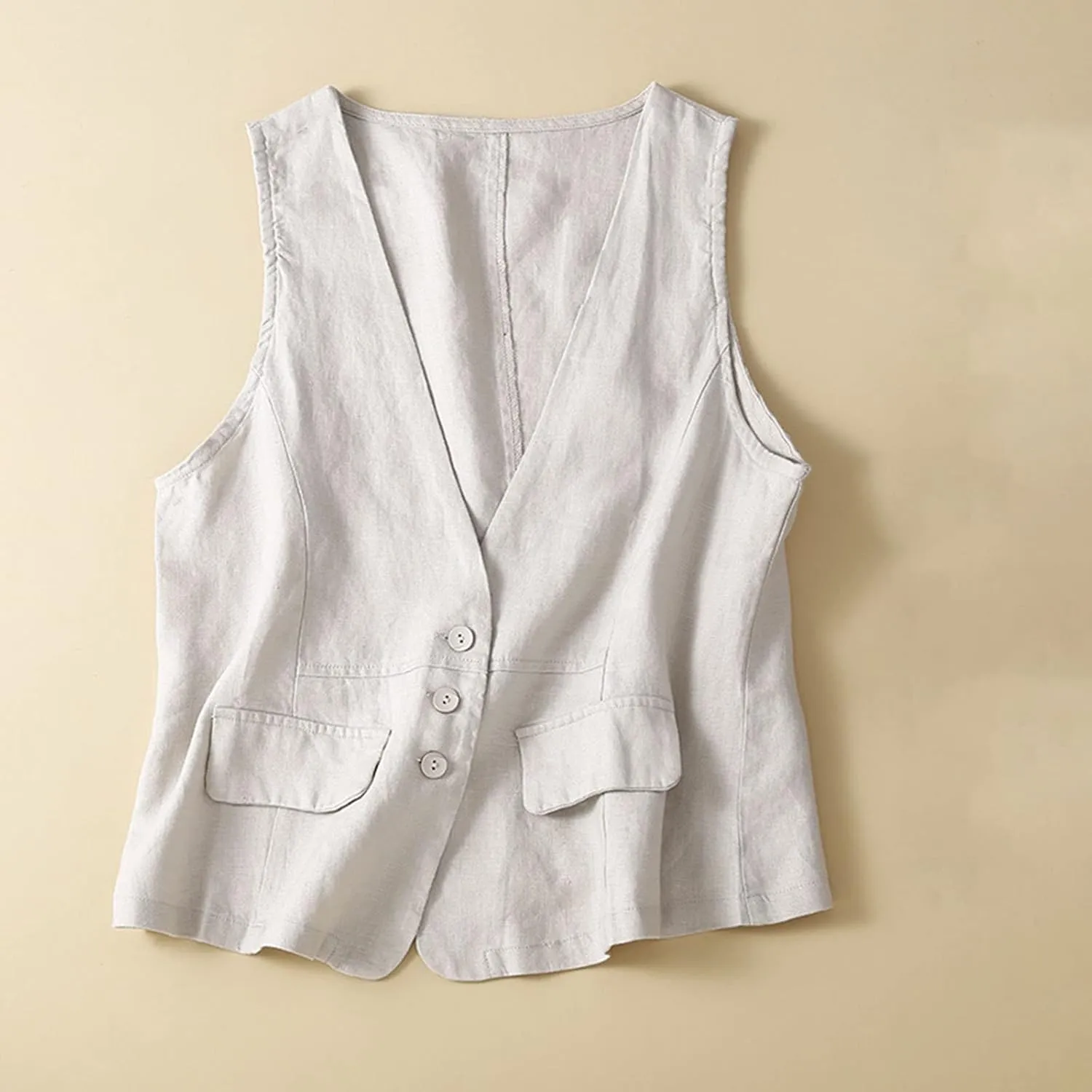 Women Casual Waistcoat Lightweight Sleeveless Button Vest Tops Trendy Plain Cardigan Gilet Jacket with Pockets