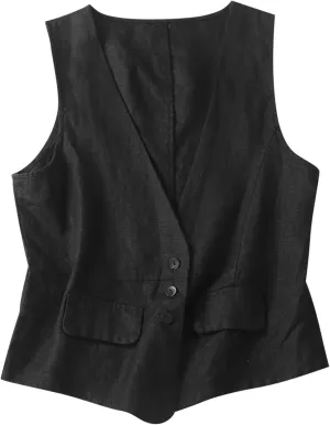 Women Casual Waistcoat Lightweight Sleeveless Button Vest Tops Trendy Plain Cardigan Gilet Jacket with Pockets