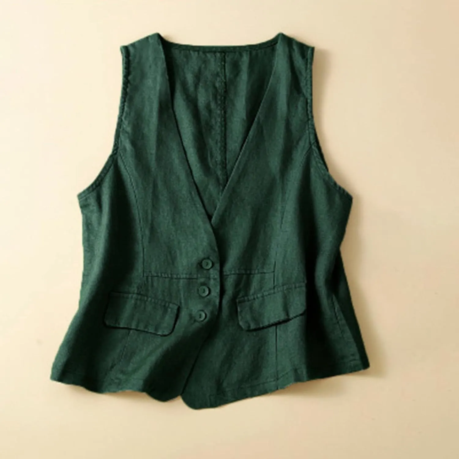 Women Casual Waistcoat Lightweight Sleeveless Button Vest Tops Trendy Plain Cardigan Gilet Jacket with Pockets
