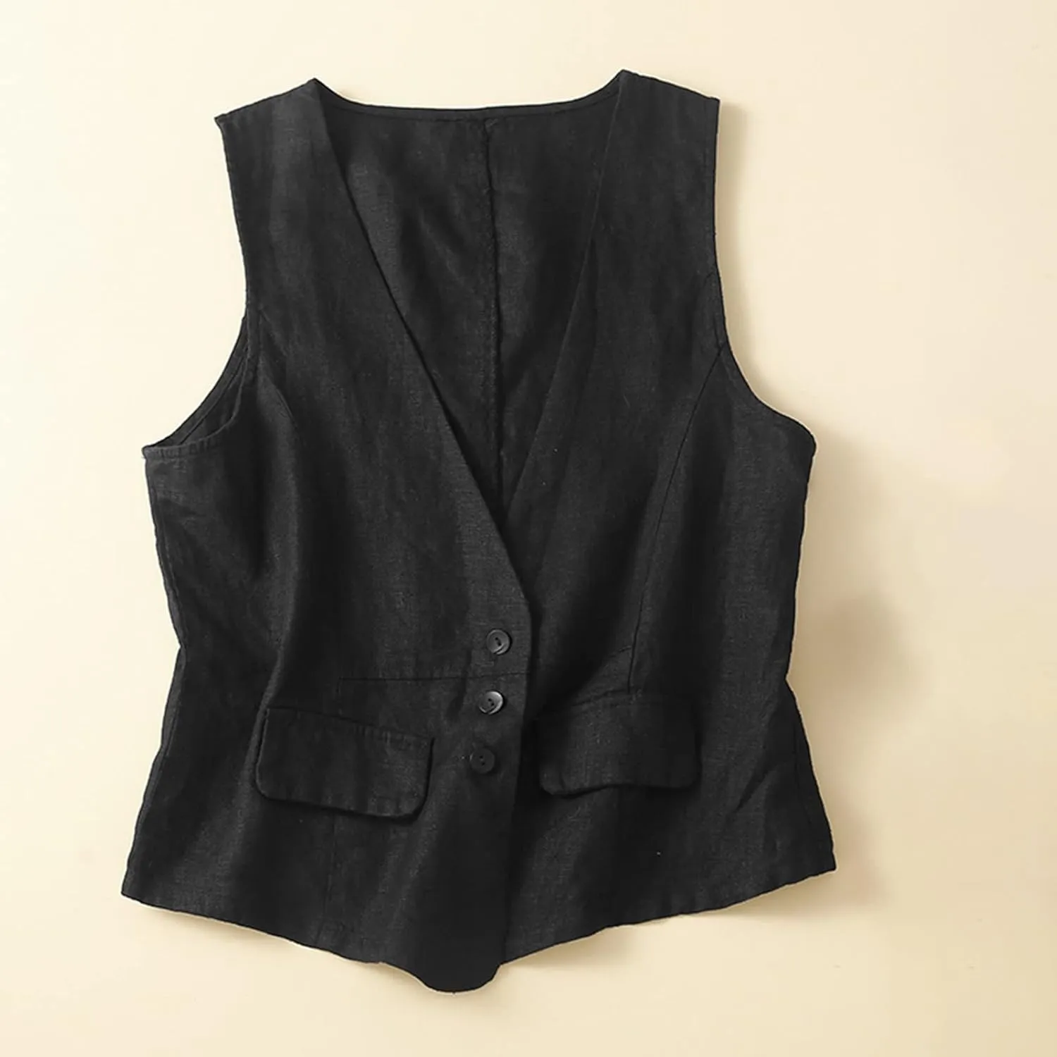 Women Casual Waistcoat Lightweight Sleeveless Button Vest Tops Trendy Plain Cardigan Gilet Jacket with Pockets
