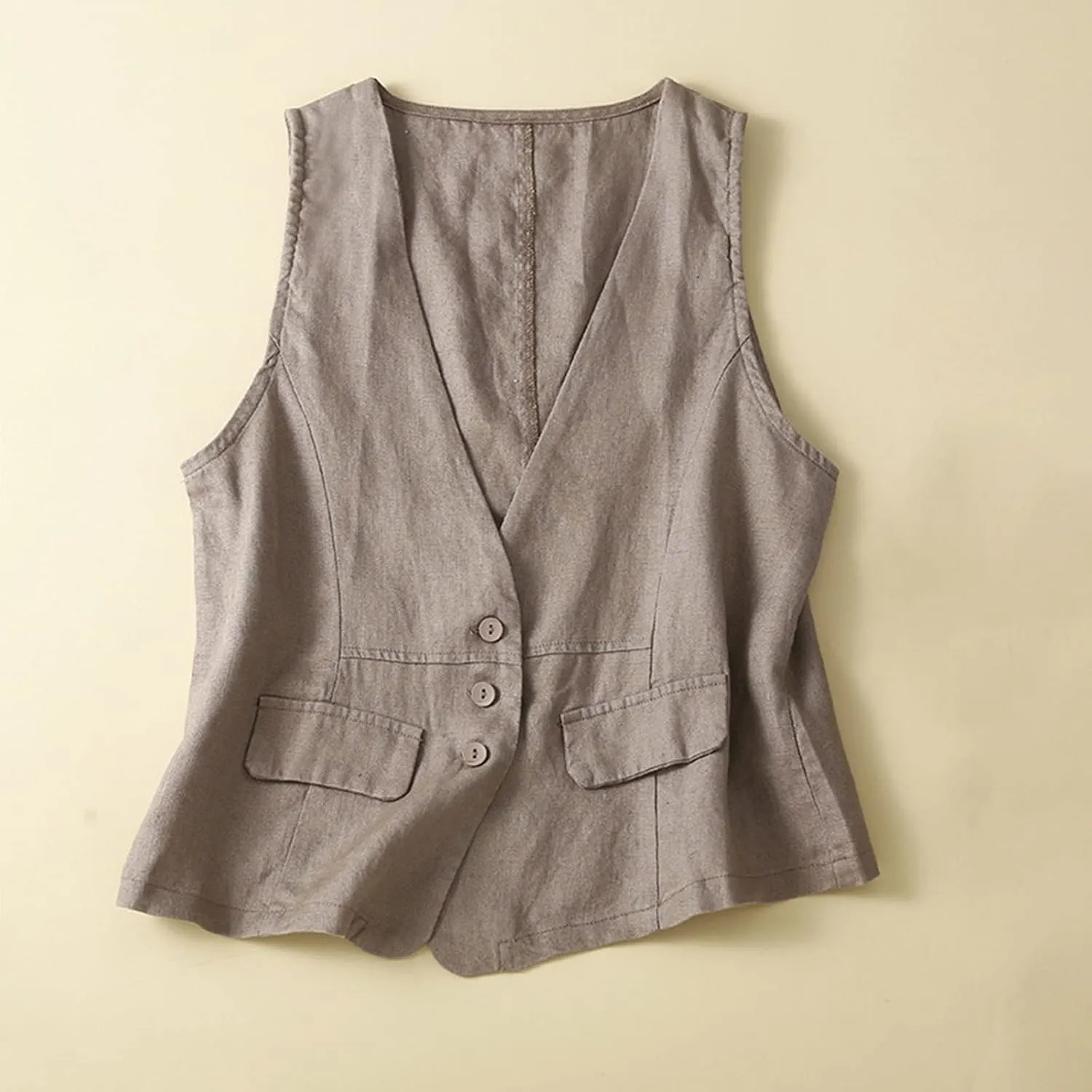Women Casual Waistcoat Lightweight Sleeveless Button Vest Tops Trendy Plain Cardigan Gilet Jacket with Pockets