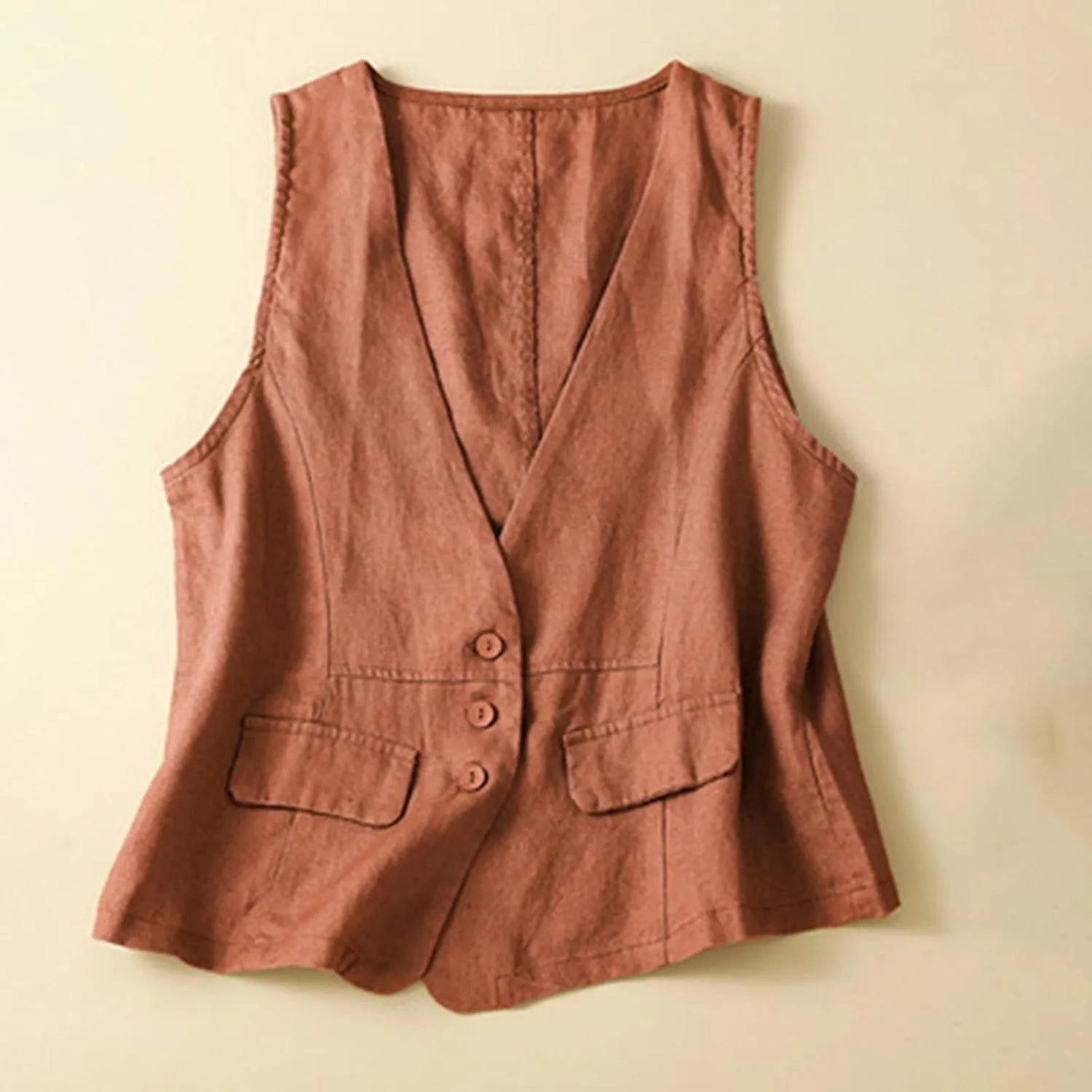 Women Casual Waistcoat Lightweight Sleeveless Button Vest Tops Trendy Plain Cardigan Gilet Jacket with Pockets