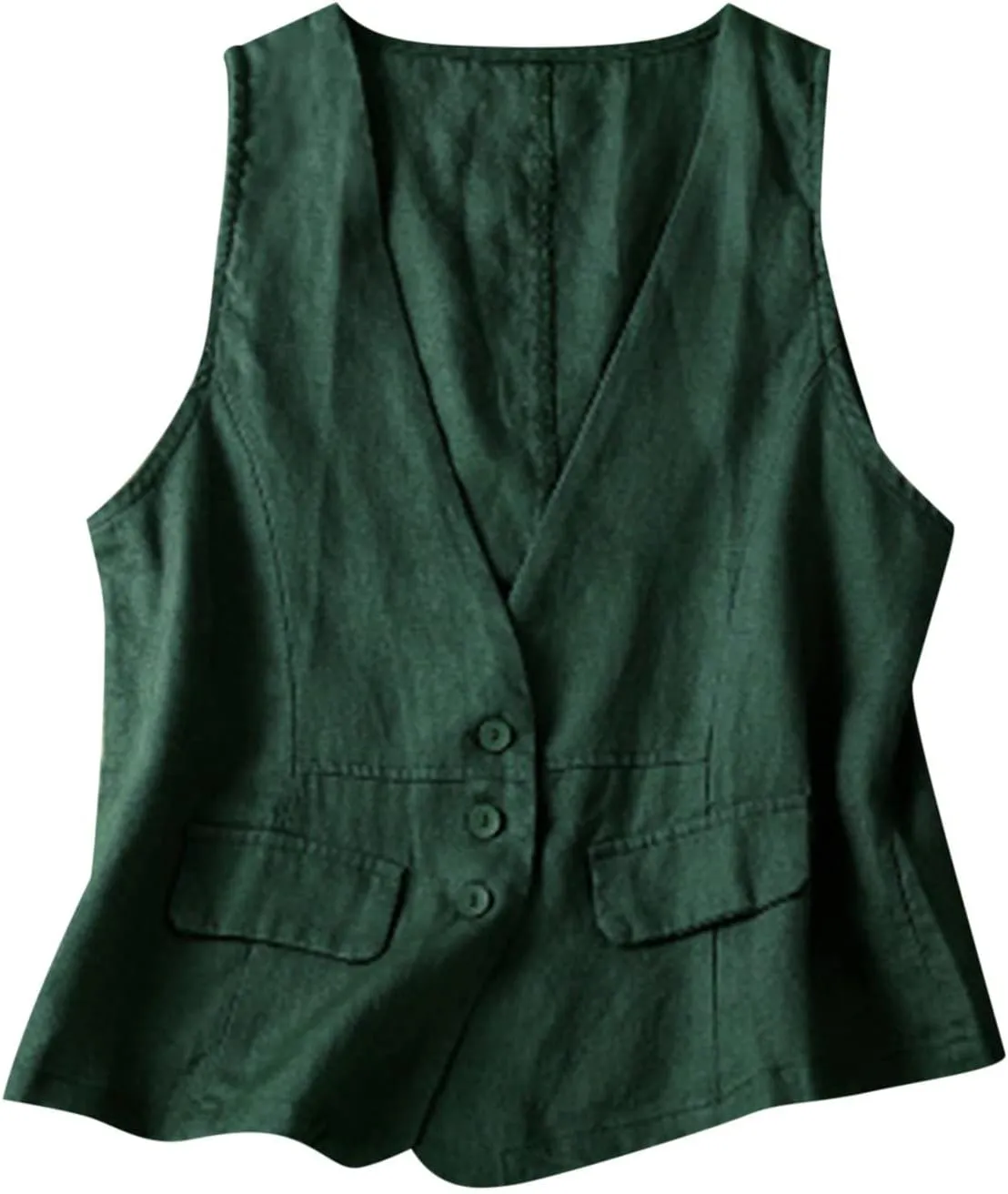 Women Casual Waistcoat Lightweight Sleeveless Button Vest Tops Trendy Plain Cardigan Gilet Jacket with Pockets