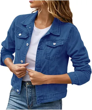 Women Crop Jean Jackets Trendy Button Up Cropped Denim Jacket Casual Spring Fall Slim Jean Coat Outerwear Tops