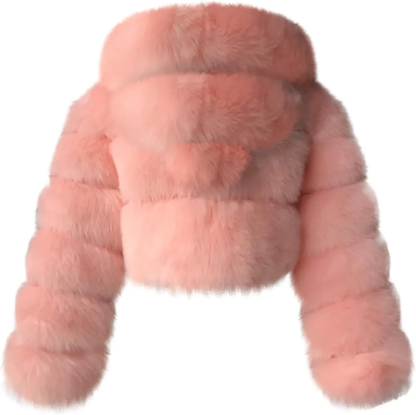 Women Faux Fur Cropped Coat Jacket Winter Warm Crop Hooded Pullover Ladies Fluffy Teddy Bear Splicing Short Outerwear