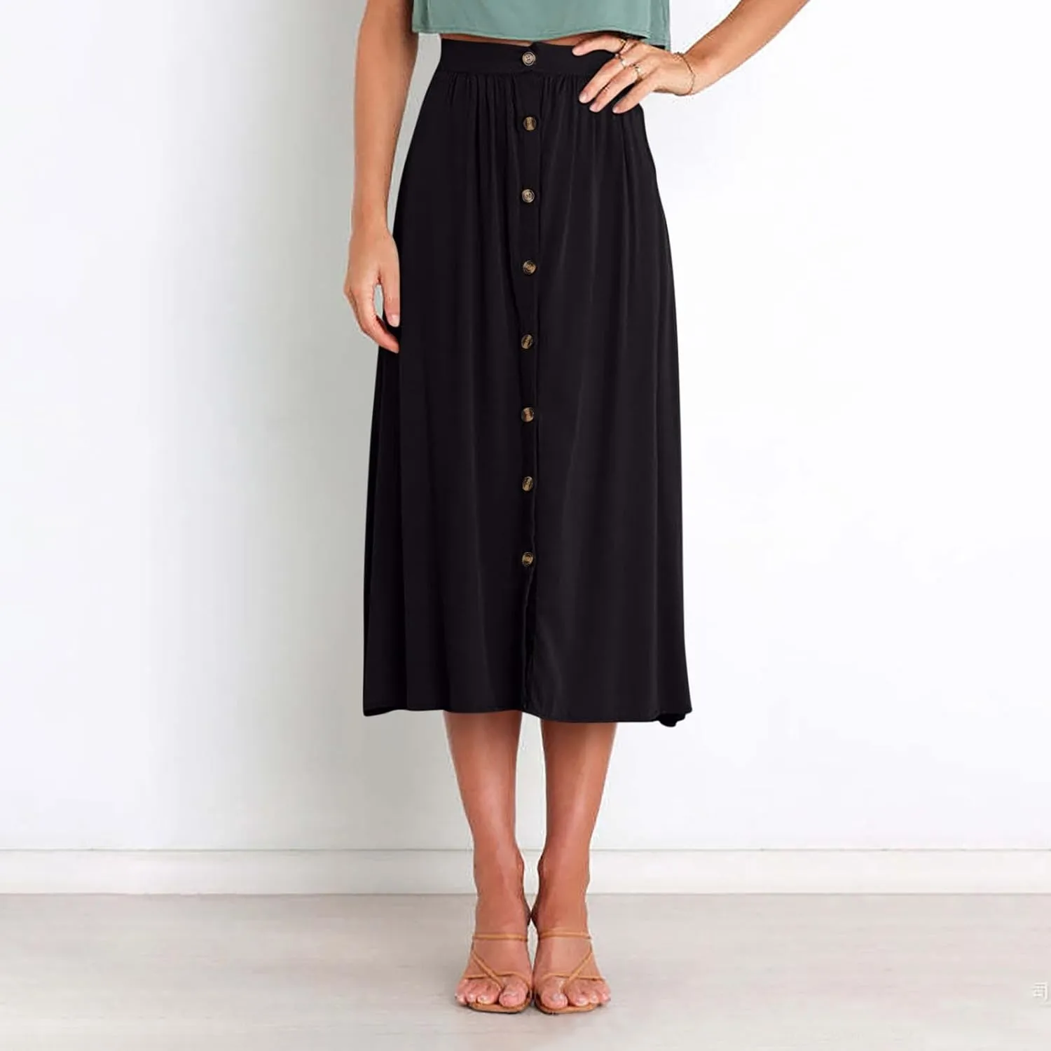 Women High Waist Pleated Skirts Trendy Split Thigh Skirt Summer Boho Flowy Maxi Skirt Solid A Line Beach Long Skirts
