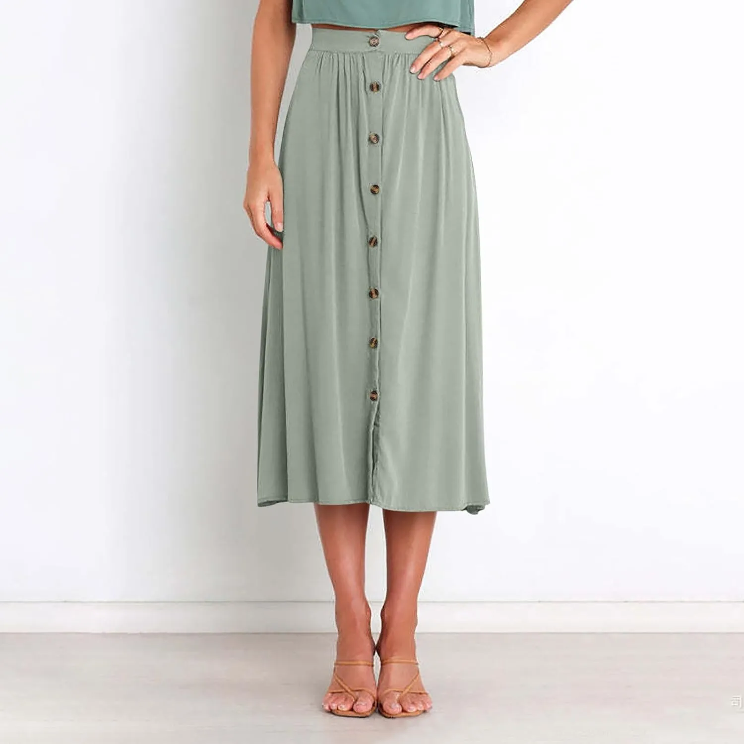 Women High Waist Pleated Skirts Trendy Split Thigh Skirt Summer Boho Flowy Maxi Skirt Solid A Line Beach Long Skirts