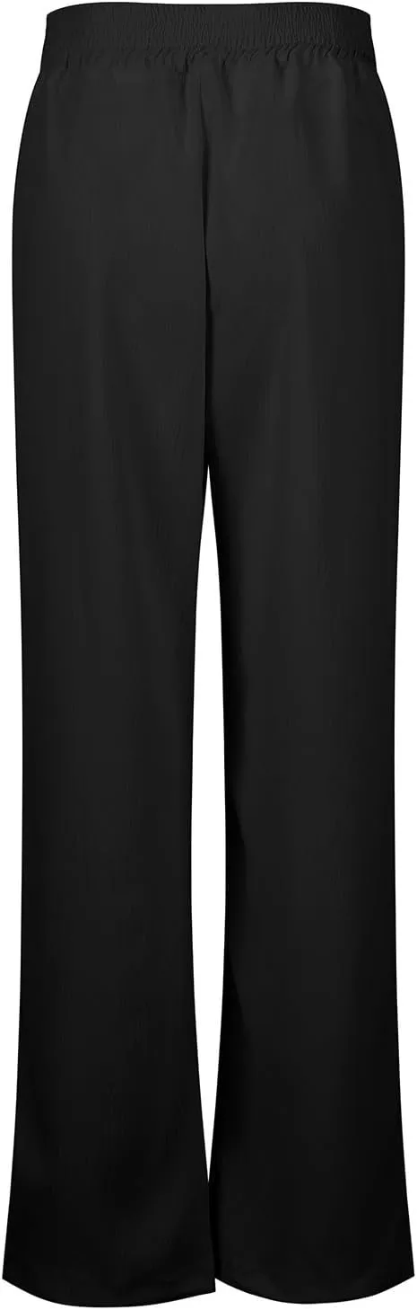 Women Linen Pants Casual Crossover Wide Leg Pants Summer Baggy Beach Pants with Pocket Lightweight Flowy Lounge Pant