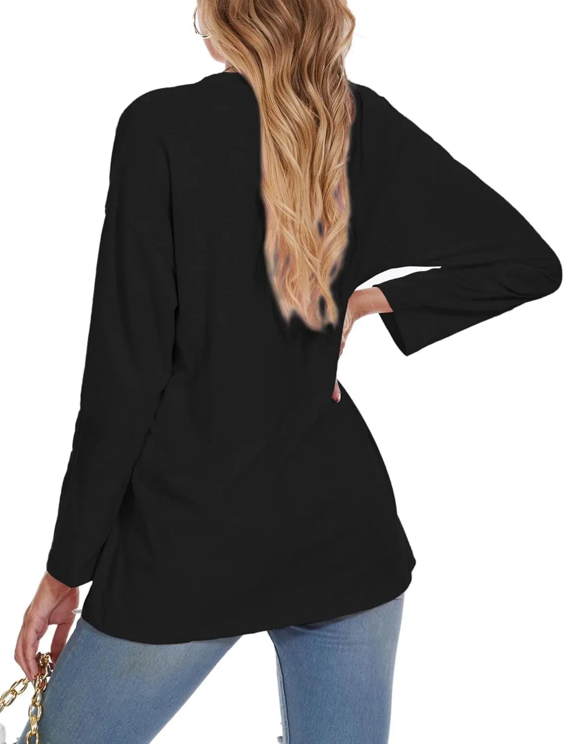 Women Oversized Crew Neck T-Shirts Loose Long Sleeve Tunic Top 2024 Comfy Cozy Cotton Lounge Tees