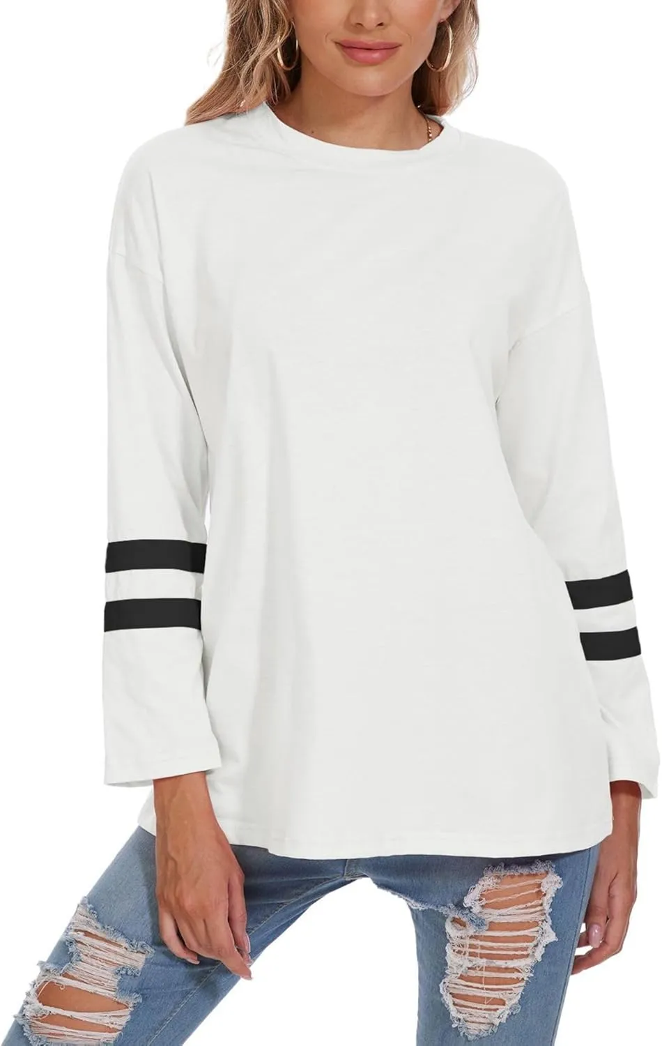 Women Oversized Crew Neck T-Shirts Loose Long Sleeve Tunic Top 2024 Comfy Cozy Cotton Lounge Tees