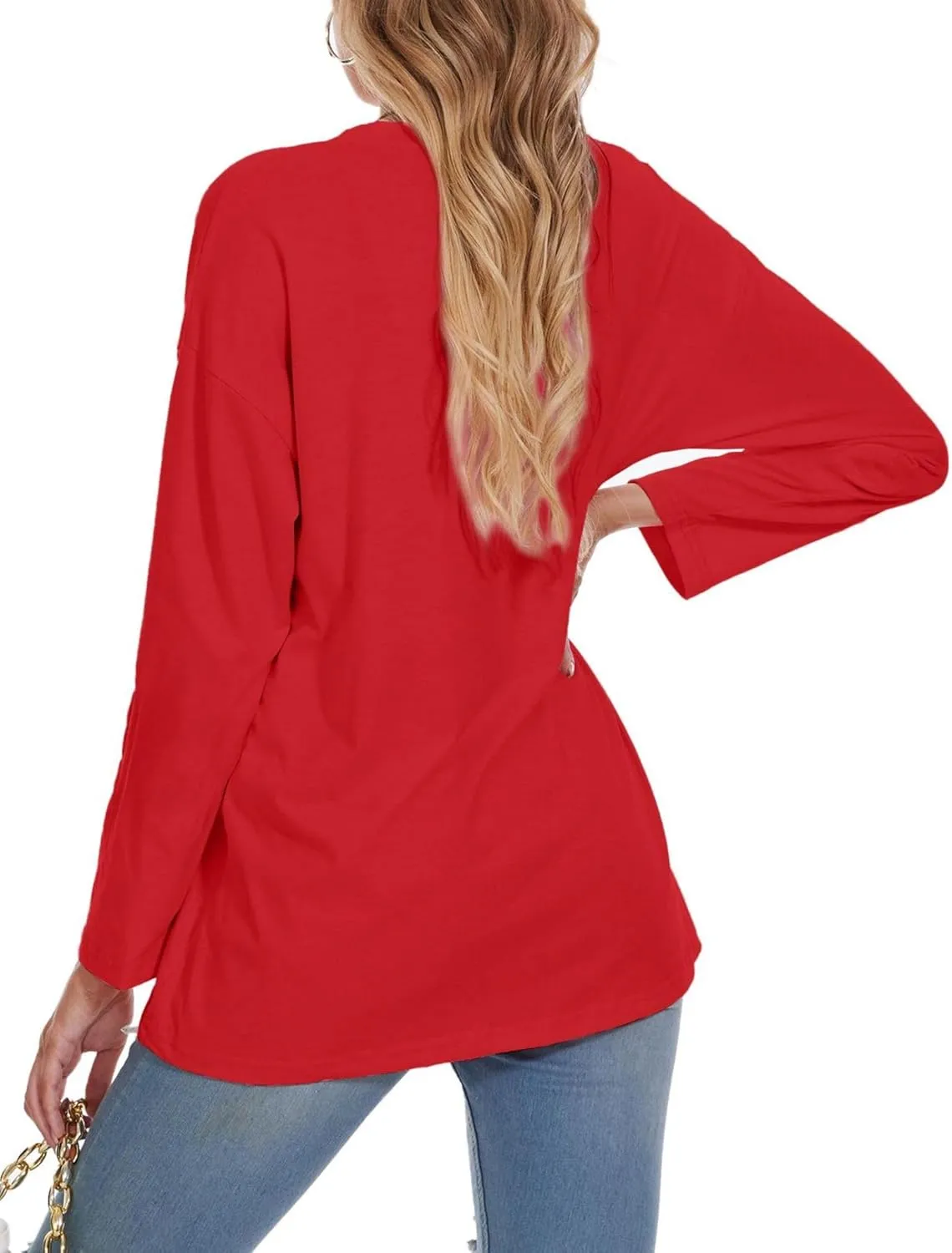 Women Oversized Crew Neck T-Shirts Loose Long Sleeve Tunic Top 2024 Comfy Cozy Cotton Lounge Tees