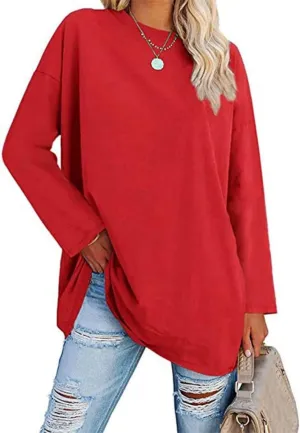 Women Oversized Crew Neck T-Shirts Loose Long Sleeve Tunic Top 2024 Comfy Cozy Cotton Lounge Tees