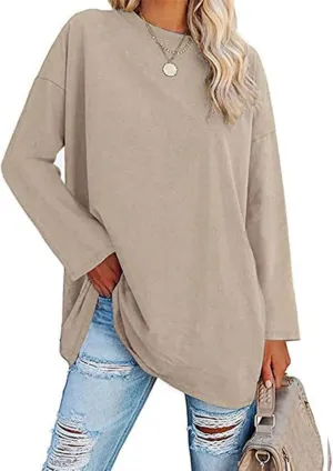 Women Oversized Crew Neck T-Shirts Loose Long Sleeve Tunic Top 2024 Comfy Cozy Cotton Lounge Tees