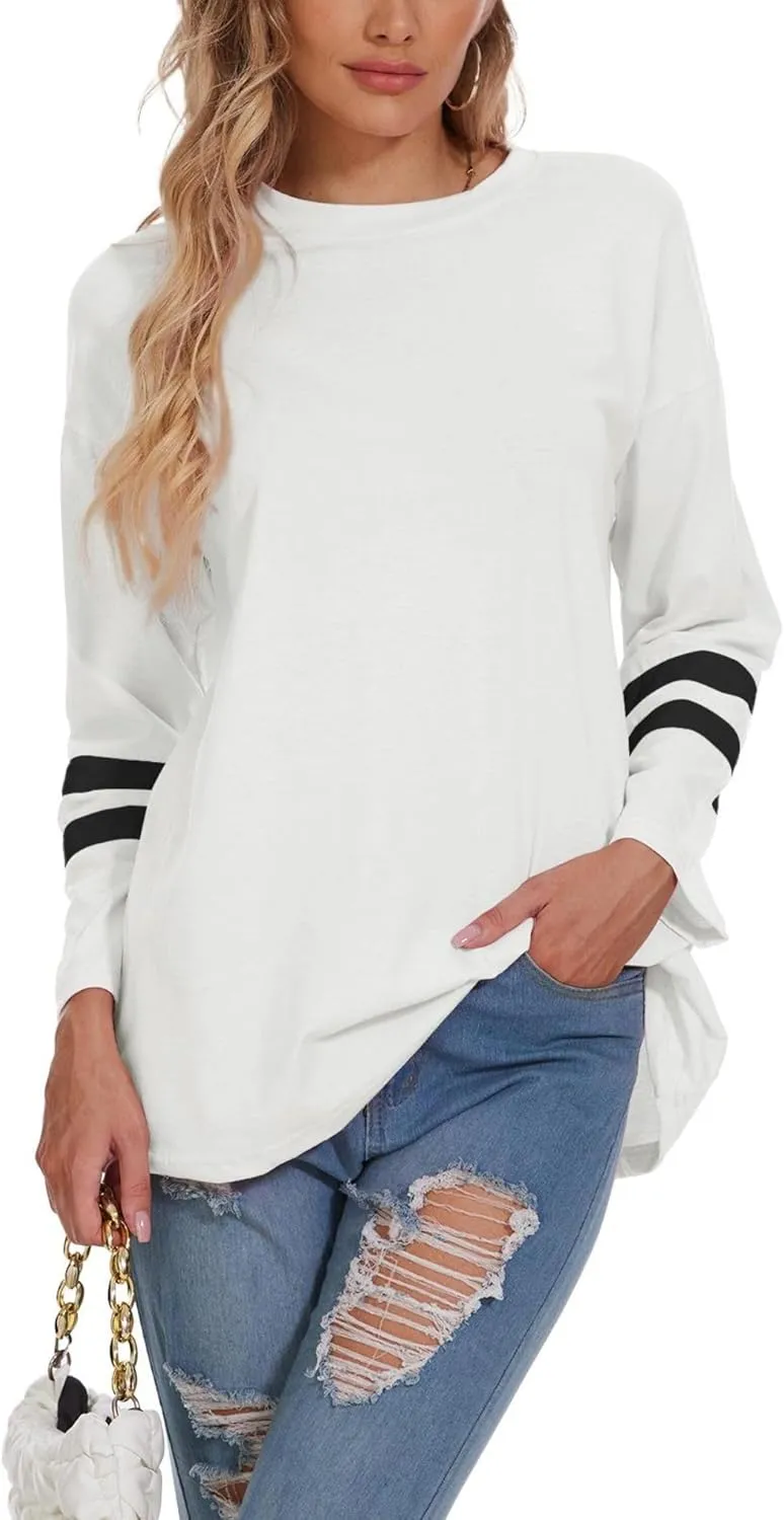 Women Oversized Crew Neck T-Shirts Loose Long Sleeve Tunic Top 2024 Comfy Cozy Cotton Lounge Tees