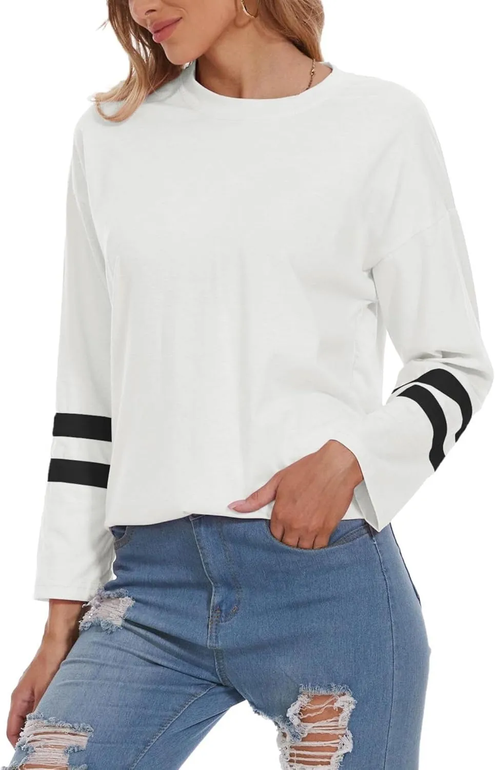 Women Oversized Crew Neck T-Shirts Loose Long Sleeve Tunic Top 2024 Comfy Cozy Cotton Lounge Tees