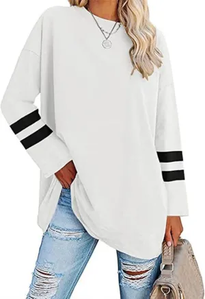 Women Oversized Crew Neck T-Shirts Loose Long Sleeve Tunic Top 2024 Comfy Cozy Cotton Lounge Tees