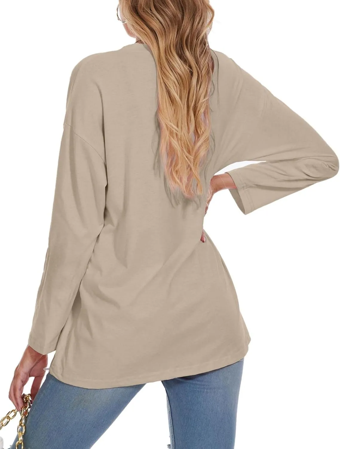 Women Oversized Crew Neck T-Shirts Loose Long Sleeve Tunic Top 2024 Comfy Cozy Cotton Lounge Tees
