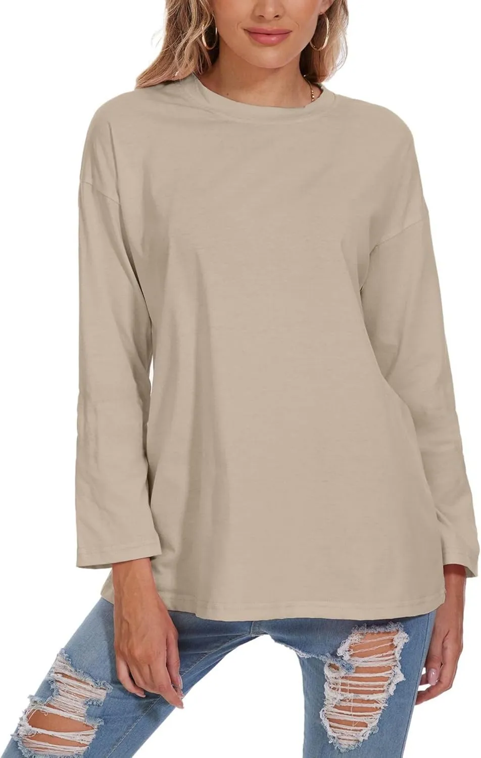 Women Oversized Crew Neck T-Shirts Loose Long Sleeve Tunic Top 2024 Comfy Cozy Cotton Lounge Tees