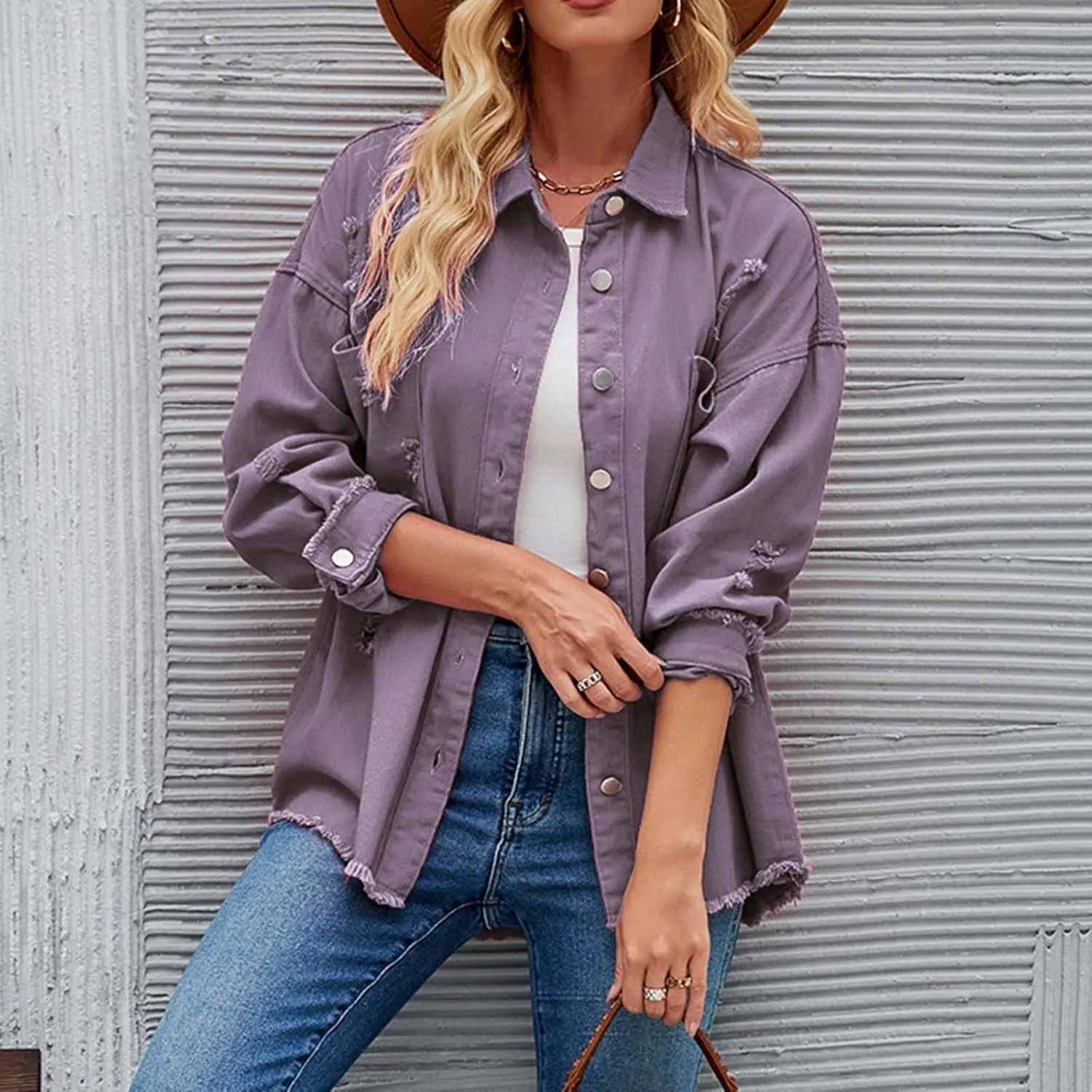 Women Raglan Sleeve Denim Jacket Casual Loose Jean Coat Tops Button Up Solid Denim Outerwear Boyfriend Jackets
