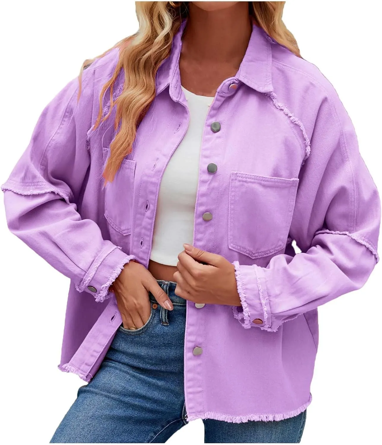 Women Raglan Sleeve Denim Jacket Casual Loose Jean Coat Tops Button Up Solid Denim Outerwear Boyfriend Jackets