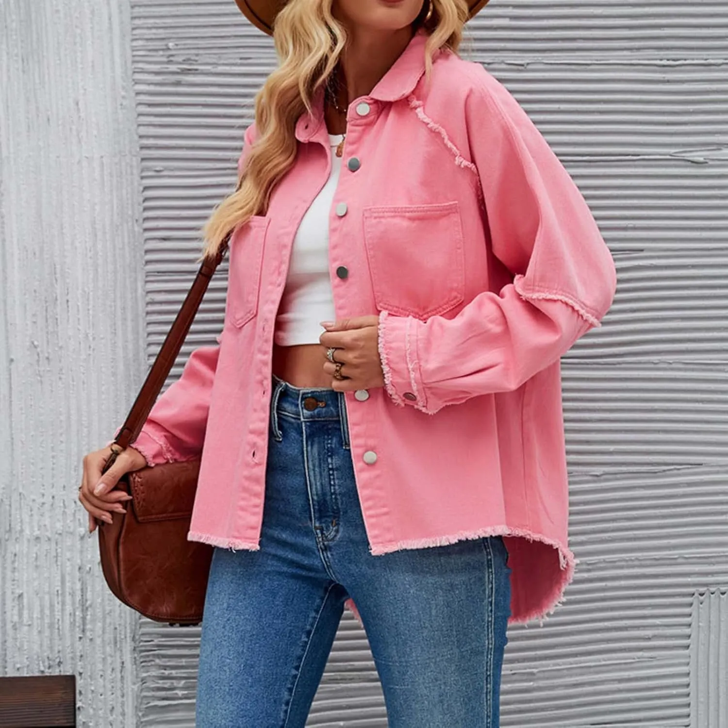 Women Raglan Sleeve Denim Jacket Casual Loose Jean Coat Tops Button Up Solid Denim Outerwear Boyfriend Jackets