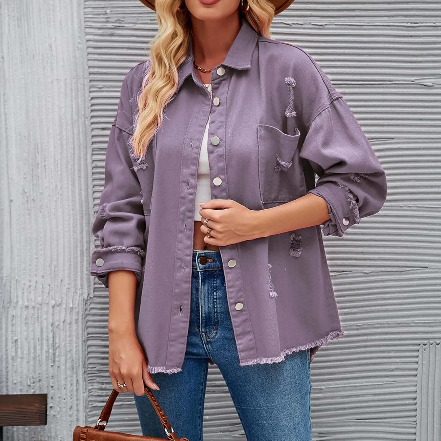 Women Raglan Sleeve Denim Jacket Casual Loose Jean Coat Tops Button Up Solid Denim Outerwear Boyfriend Jackets