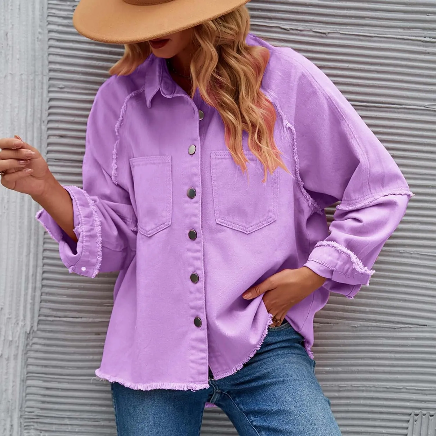 Women Raglan Sleeve Denim Jacket Casual Loose Jean Coat Tops Button Up Solid Denim Outerwear Boyfriend Jackets