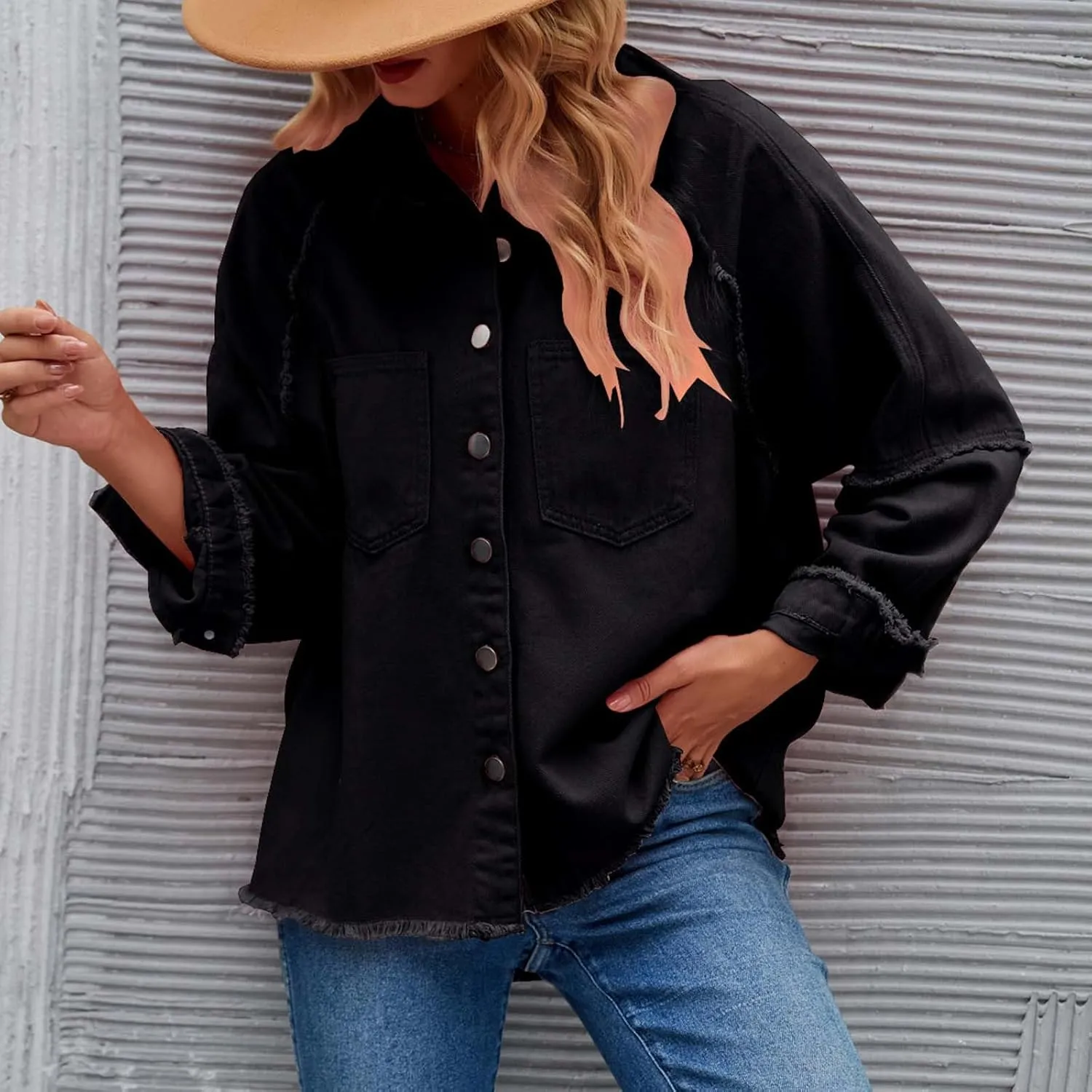 Women Raglan Sleeve Denim Jacket Casual Loose Jean Coat Tops Button Up Solid Denim Outerwear Boyfriend Jackets