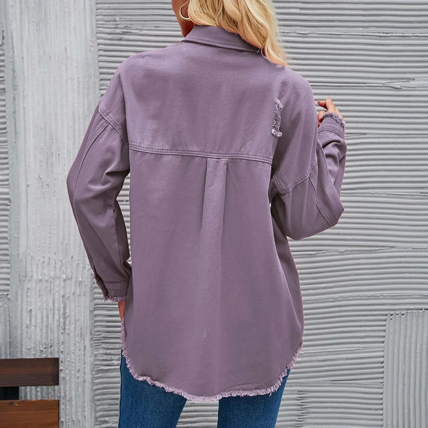 Women Raglan Sleeve Denim Jacket Casual Loose Jean Coat Tops Button Up Solid Denim Outerwear Boyfriend Jackets
