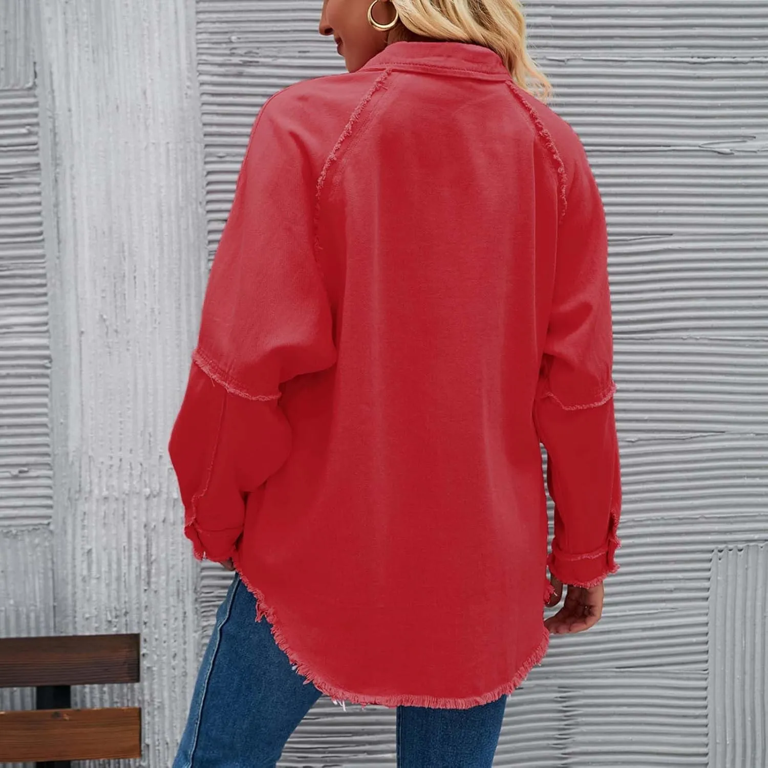 Women Raglan Sleeve Denim Jacket Casual Loose Jean Coat Tops Button Up Solid Denim Outerwear Boyfriend Jackets