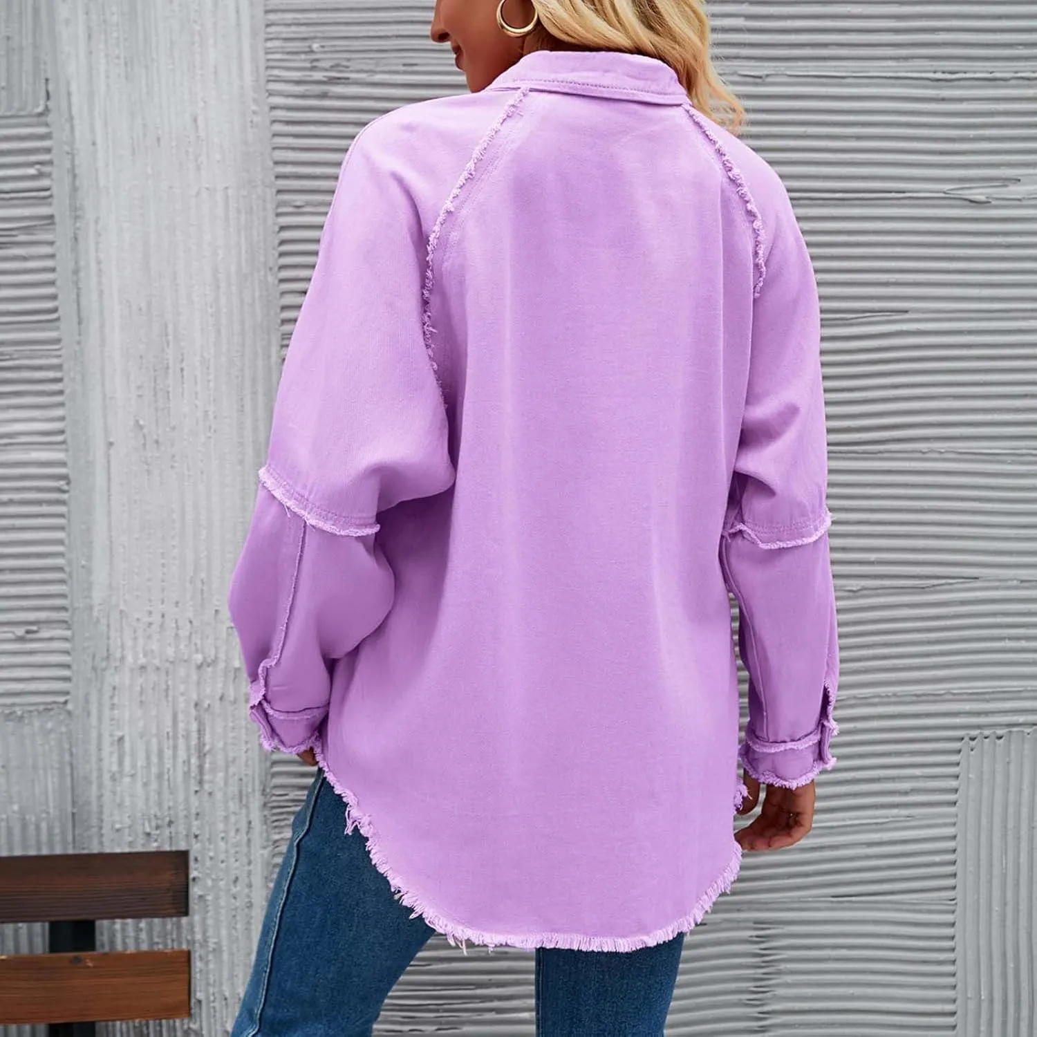 Women Raglan Sleeve Denim Jacket Casual Loose Jean Coat Tops Button Up Solid Denim Outerwear Boyfriend Jackets
