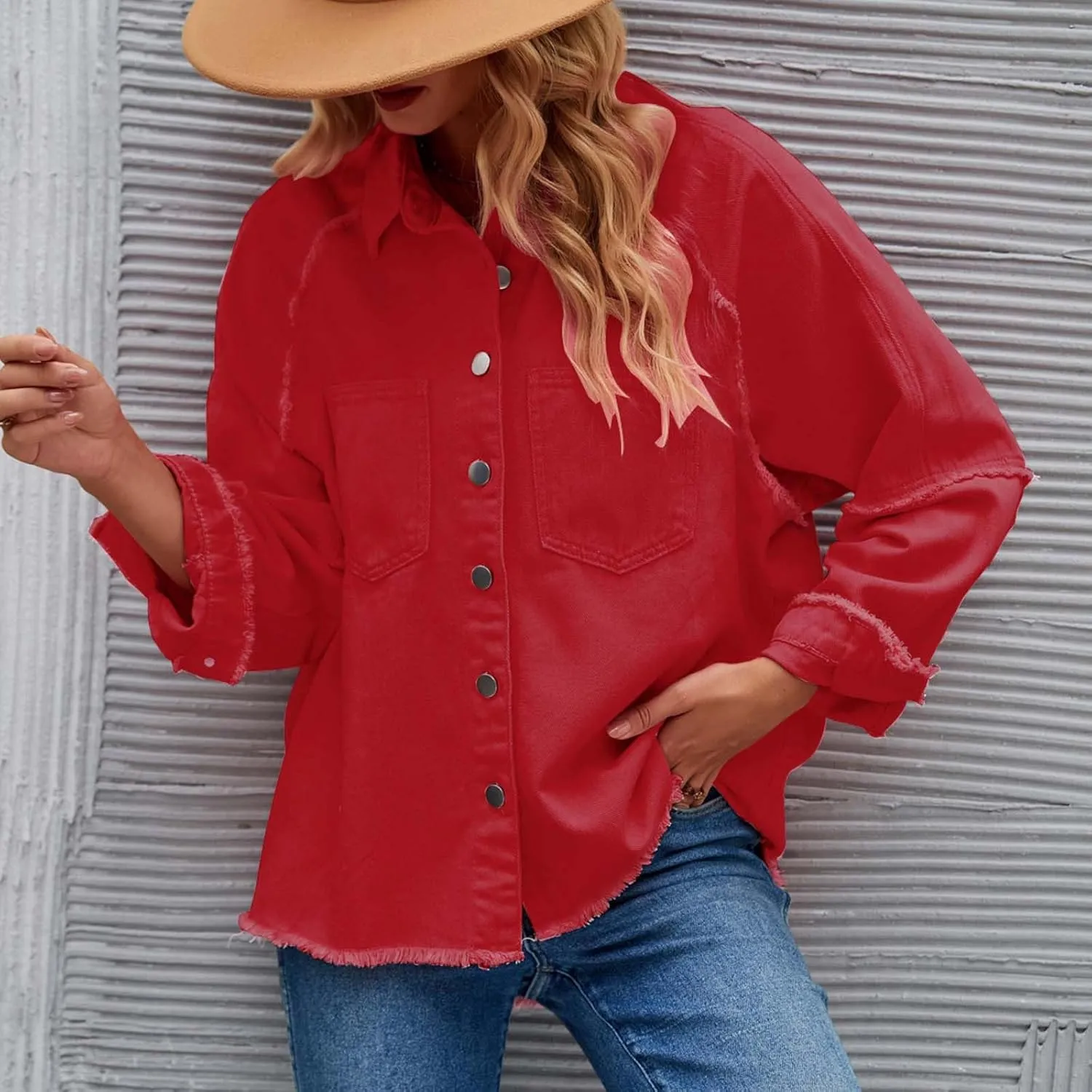 Women Raglan Sleeve Denim Jacket Casual Loose Jean Coat Tops Button Up Solid Denim Outerwear Boyfriend Jackets