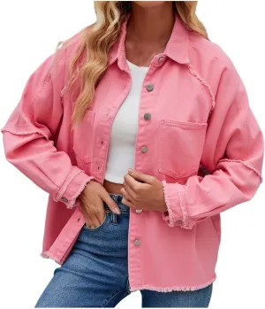 Women Raglan Sleeve Denim Jacket Casual Loose Jean Coat Tops Button Up Solid Denim Outerwear Boyfriend Jackets