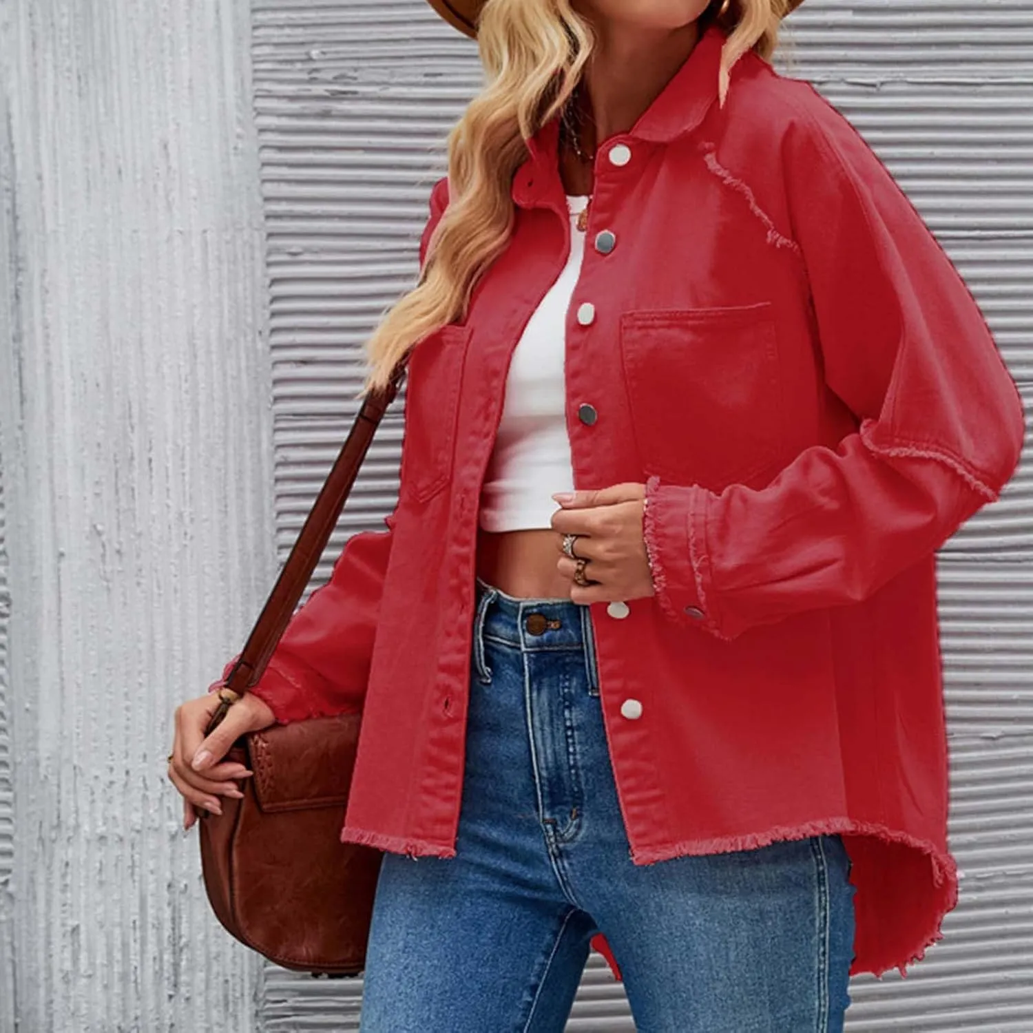 Women Raglan Sleeve Denim Jacket Casual Loose Jean Coat Tops Button Up Solid Denim Outerwear Boyfriend Jackets